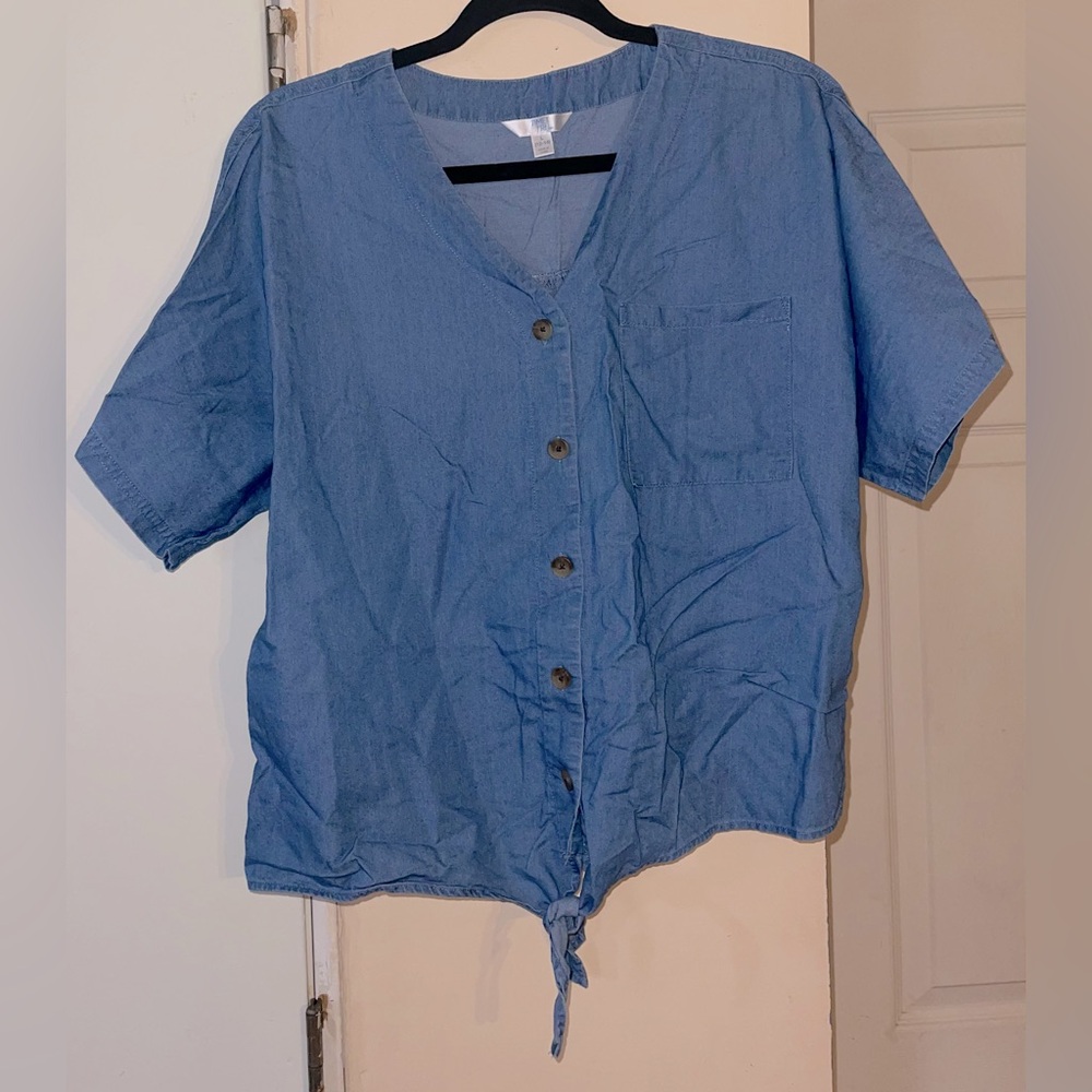 Ladies Denim Button Down Tie-Front Shirt